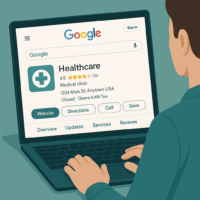 Answer Engine Optimization: 6 AI Models You Should Optimize For in 2025 Manging Healthcare profile on leptop